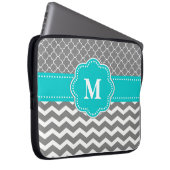 Graue und blaue Zickzack Monogramm-Laptop-Hülse Laptopschutzhülle (Vorne Rechts)