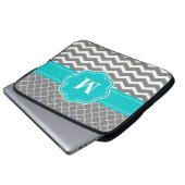 Graue und blaue Zickzack Monogramm-Laptop-Hülse Laptopschutzhülle (Vorne Knopf)
