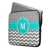 Graue und blaue Zickzack Monogramm-Laptop-Hülse Laptopschutzhülle (Vorderseite Links)