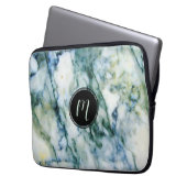 Graue und blaugrüne Imitate Marmorstone Monogramm Laptopschutzhülle (Vorderseite Links)