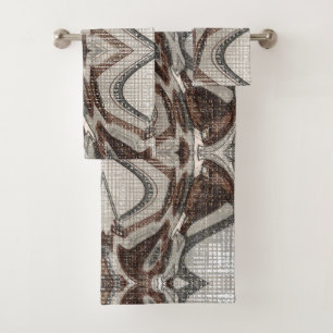 Graue und braune Abstrakte Kunst Badhandtuch Set