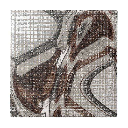 Graue und braune Abstrakte Kunst Fliese (Vorderseite)