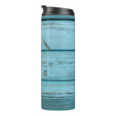 Graue und braune Holzplatte Thermosbecher (Nach rechts gedreht)