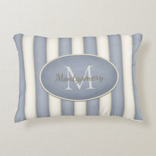 Graue und Creme Streifen Oval Gerahmte Monogramm Dekokissen