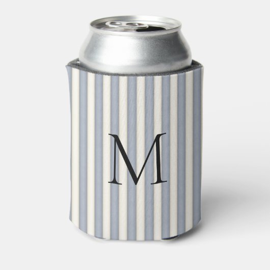 Graue und Elfenbeinstreifen Mit Monogramm Dosenkühler (Kanne Rückseite)