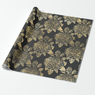 Graue und falsche goldene Vintage-Rosen Geschenkpapier