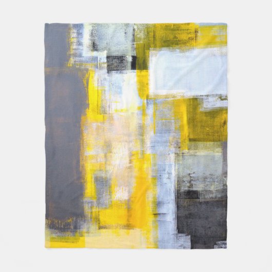 Graue und gelbe Abstrakte Kunstmalerei, Fleecedecke (Vorderseite)