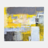 Graue und gelbe Abstrakte Kunstmalerei, Fleecedecke (Vorderseite (Horizontal))