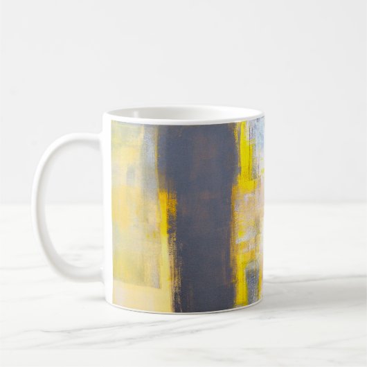 Graue und gelbe Abstrakte Kunstmalerei, Kaffeetasse (Links)
