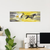 Graue und gelbe Abstrakte Pferdekunst Poster (Heimbüro)