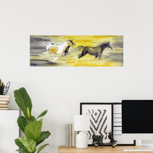 Graue und gelbe Abstrakte Pferdekunst Poster (Heimbüro)