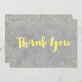 Graue und gelbe Babydusche | Dankeschön Karte (Vorne/Hinten)