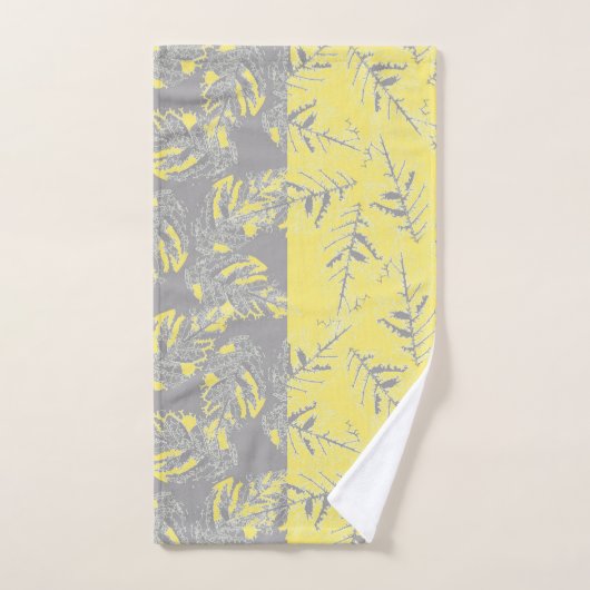 Graue und gelbe Blätter auf gestreiftem Hintergrun Badhandtuch Set (Handtuch)