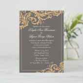 Graue und gelbe Blüh Hochzeitseinladung Einladung (Stehend Vorderseite)