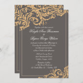 Graue und gelbe Blüh Hochzeitseinladung Einladung (Vorne/Hinten)
