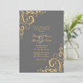 Graue und gelbe Blüh Hochzeitseinladung Einladung (Stehend Vorderseite)