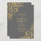 Graue und gelbe Blüh Hochzeitseinladung Einladung (Vorne/Hinten)