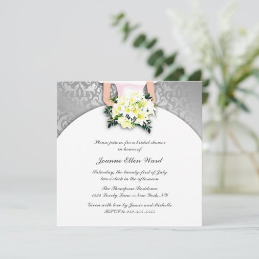 graue und gelbe Brautparty-Einladung Einladung (Stehend Vorderseite)