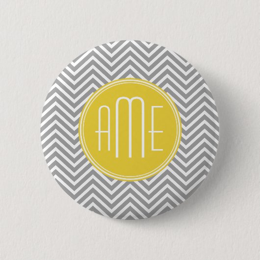 Graue und gelbe Chevronen Custom Monogram Button (Vorderseite)