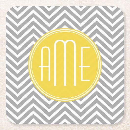 Graue und gelbe Chevronen Custom Monogram Rechteckiger Pappuntersetzer (Vorderseite)
