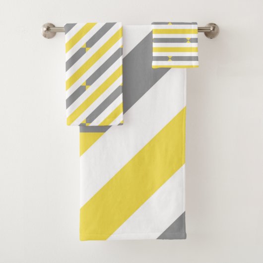 Graue und gelbe diagonale kleine Streifen Badhandtuch Set (Insitu)