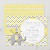 Graue und gelbe Elefantendusche Einladung (Vorne/Hinten)