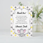 Graue und gelbe Elephant Polka Dot Baby Dusche Dankeskarte (Stehend Vorderseite)