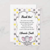 Graue und gelbe Elephant Polka Dot Baby Dusche Dankeskarte (Vorne/Hinten)