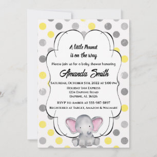 Graue und gelbe Elephant Polka Dot Baby Dusche Einladung