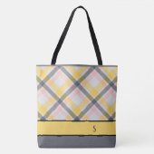 Graue und gelbe Karierte Monogramm Totbeutel Tasche (Vorderseite)