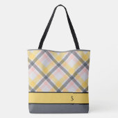 Graue und gelbe Karierte Monogramm Totbeutel Tasche (Rückseite)