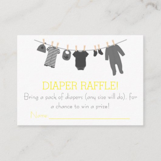 Graue und gelbe Kleine Kleidung Diaper Raffle Tick Begleitkarte (Vorderseite)