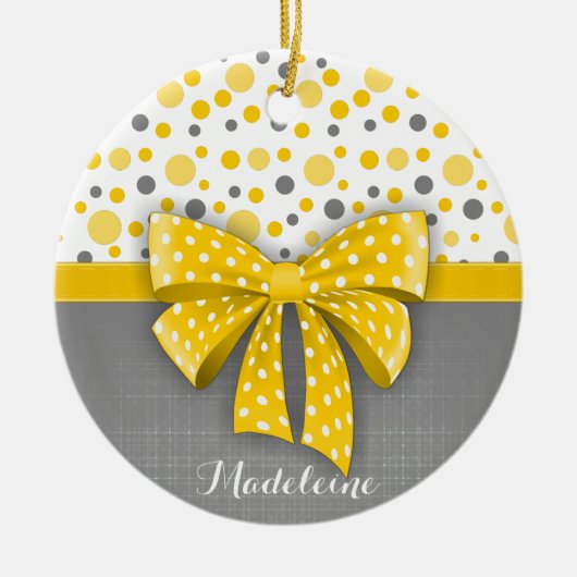 Graue und gelbe Polka-Punkte, sonnige gelbe Schlei Keramikornament (Vorne)