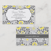 Graue und gelbe Retro-Floral Damask Visitenkarte (Vorne/Hinten)