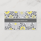 Graue und gelbe Retro-Floral Damask Visitenkarte (Rückseite)