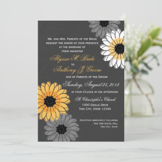 Graue und gelbe Schieferplatten und Hochzeiten von Einladung (Stehend Vorderseite)