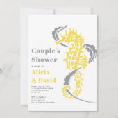 Graue und gelbe Seepferd - Paare duschen Einladung (Vorderseite)