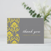 Graue und gelbe Spitzen Hochzeit Danke Karte (Stehend Vorderseite)