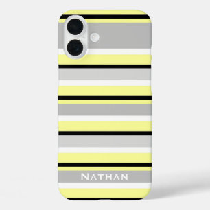Graue und gelbe Streifen Stilvoll Personalisiert iPhone 16 Plus Hülle