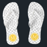 Graue und gelbe Trellis Monogramm Badesandalen<br><div class="desc">Maßgeschneiderte,  bedruckte Flop-Sandalen mit einem stilvollen,  modernen Trellis-Muster und einem eigenen Monogramm oder einem anderen Text in einem Kreisrahmen. Klicken Sie auf Anpassen,  um Schriftart und Farben zu ändern oder eigene Bilder hinzuzufügen,  um ein einzigartiges Design zu erstellen!</div>