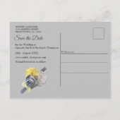 Graue und gelbe Tulpen auf Textur. Ankündigungspostkarte (Rückseite)