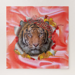 Graue und gelbe Tulpen auf Textur Canvas Print Puzzle