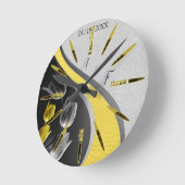 Graue und gelbe Tulpen auf Textur. Runde Wanduhr (Winkel)