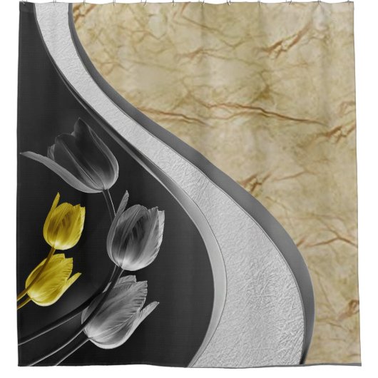 Graue und gelbe Tulpen Blume 2021 Duschvorhang (Vorderseite)