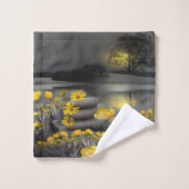 Graue und gelbe Tulpen, Gänse mit Sonnenuntergang Badhandtuch Set (Waschlappen)