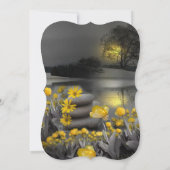 Graue und gelbe Tulpen, Gänse mit Sonnenuntergang Einladung (Rückseite)