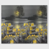 Graue und gelbe Tulpen, Gänse mit Sonnenuntergang Geschenkpapier (Flach)