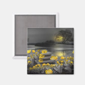 Graue und gelbe Tulpen, Gänse mit Sonnenuntergang Magnet (Vorderseite/Rückseite)