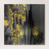 Graue und gelbe Tulpen, Gänse mit Sonnenuntergang Puzzle (Horizontal)