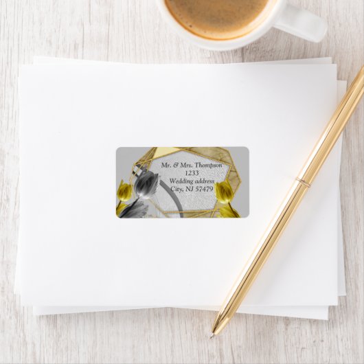 Graue und gelbe Tulpen mit Textur Adressaufkleber (Insitu)